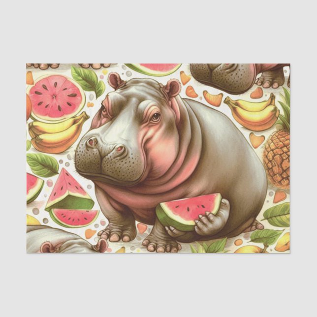 Papel De Seda Vintage Tropical Hippopotamus Pattern (Frente )