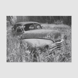 Papel De Seda Vintage - Urticário Negro E Carro Branco Antigo An