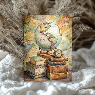 Papel De Seda Vintage verão férias antigos livros mapa do globo