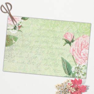 Papel De Seda Vintage Verde Rosa Rosa Rosa Rosa Antigo - Letra E