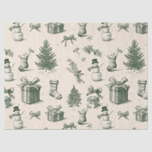 Papel De Seda Vintage Verde Salvia Toile de Natal de Inverno (2)