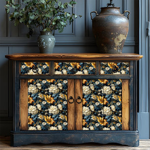 Papel De Seda Vintage Victorian Botanal Blue e Dourado