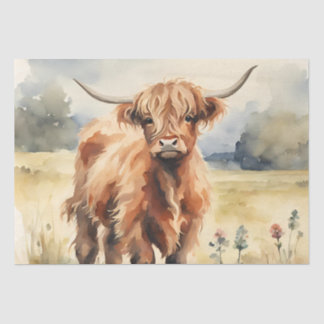 Papel De Seda VIntage Watercolor Highland Calf decoupage 10"x15"