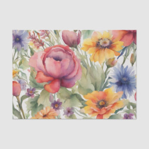 Papel De Seda Vintage Watercolor Mistura Flores em Sangue