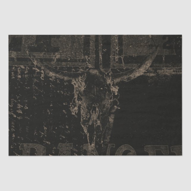 Papel De Seda Vintage Western Bull Caveira, Preto, (Frente )