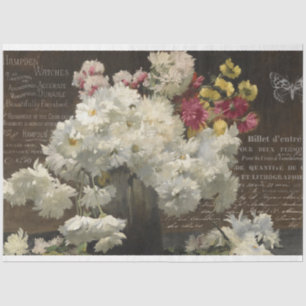 Papel De Seda Vintage White Floral e Ephemera Decoupage