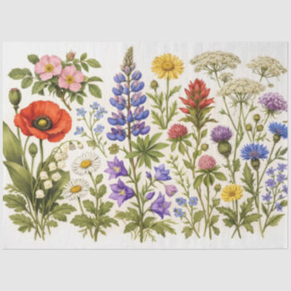 Papel De Seda Vintage Wildflowers and Garden Flowers 