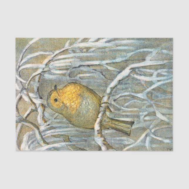 Papel De Seda Vintage Winter Songbird Bird Antiguidade (Frente )