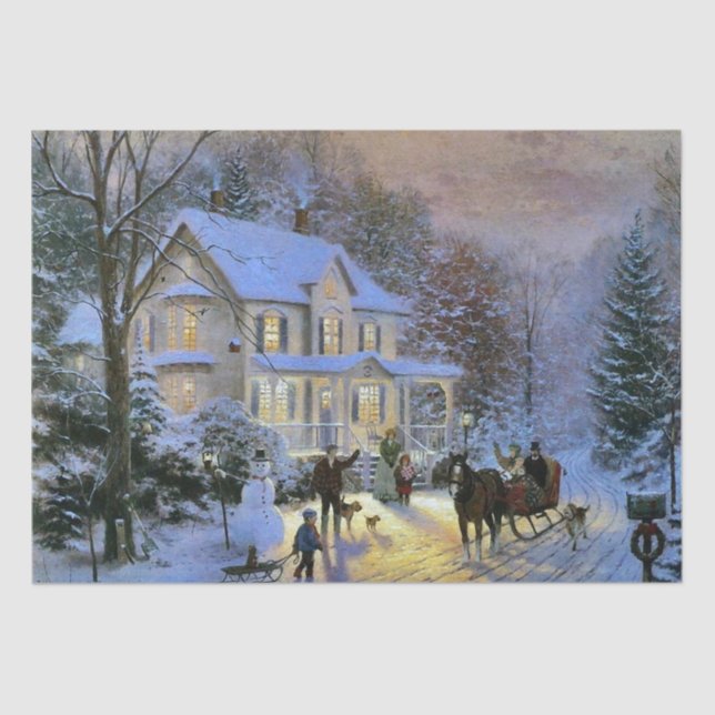 Papel De Seda Vintage Winter Town Christmas (Frente )