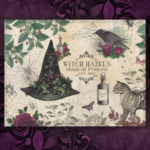Papel De Seda Vintage Witch Floral Halloween Ephemera