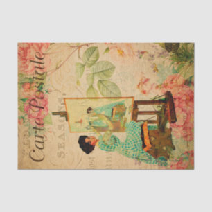 Papel De Seda Vintage Woman Artist Sentada em Easel French