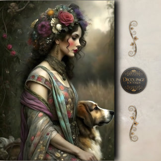 Papel De Seda Vintage Woman Dog Portrait Decoupage