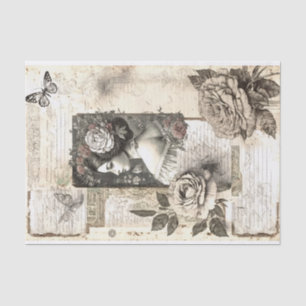 Papel De Seda Vintage Woman Flowers Motif Decoupage