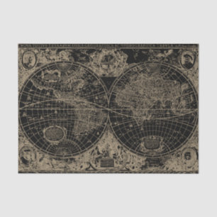 Papel De Seda Vintage World Map Black Beige Decoupage