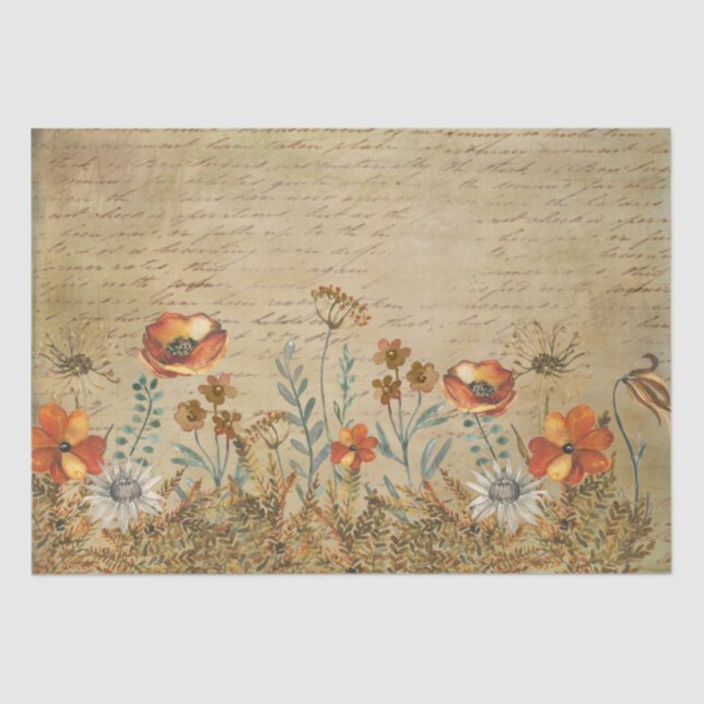 Papel De Seda Vintage Writing and Flowers Shabby Chic Decoupage (Frente )