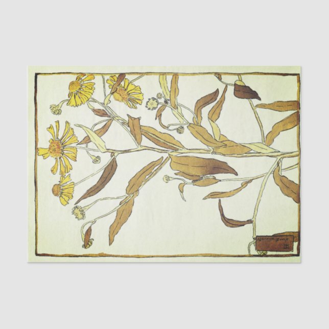 Papel De Seda Vintage Yellow Helenium Block Impressão (Frente )