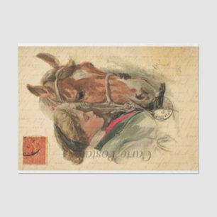 Papel De Seda Vintage Young Woman and Horse Floral French