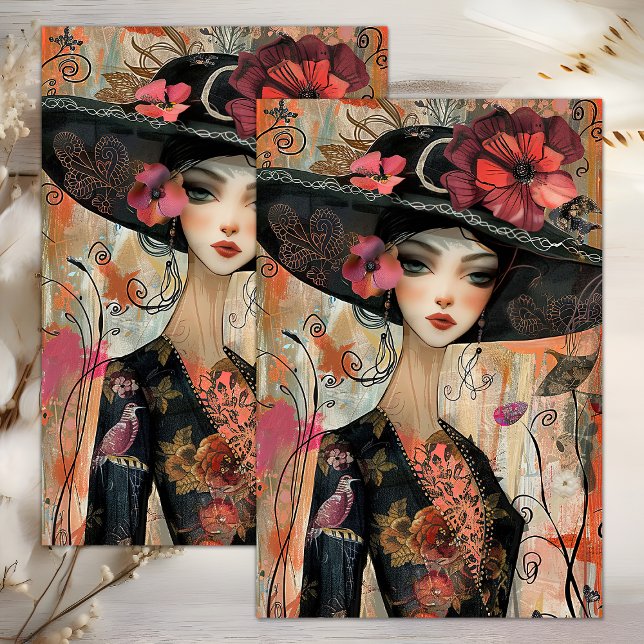 PAPEL DE SEDA VINTAGEM DE GAROTA DE FASHÃO (VINTAGE FASHION GIRL DECOUPAGE TISSUE PAPER)