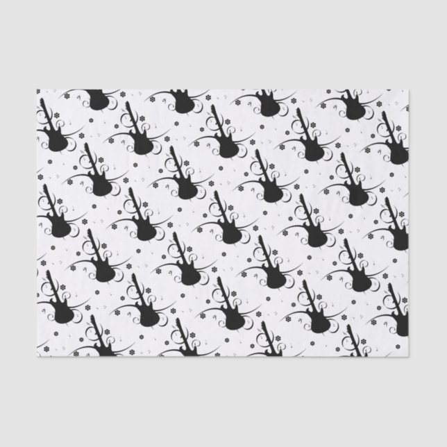 Papel De Seda Violão Elétrico Negro com Padrão Floral (Frente )