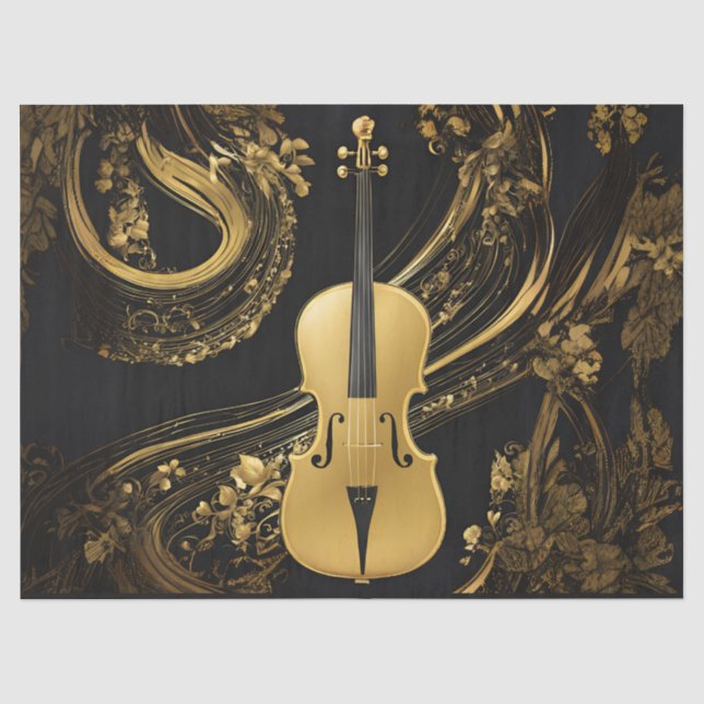 Papel De Seda Violoncelo Dourado em Preto (Frente )