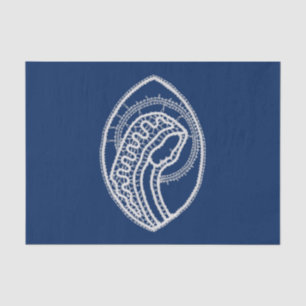 Papel De Seda Virgem Abençoada Maria, renda branca, azul marinho