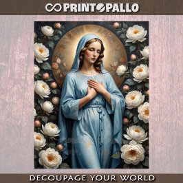 Papel De Seda Virgem Maria com flores rezando por nós