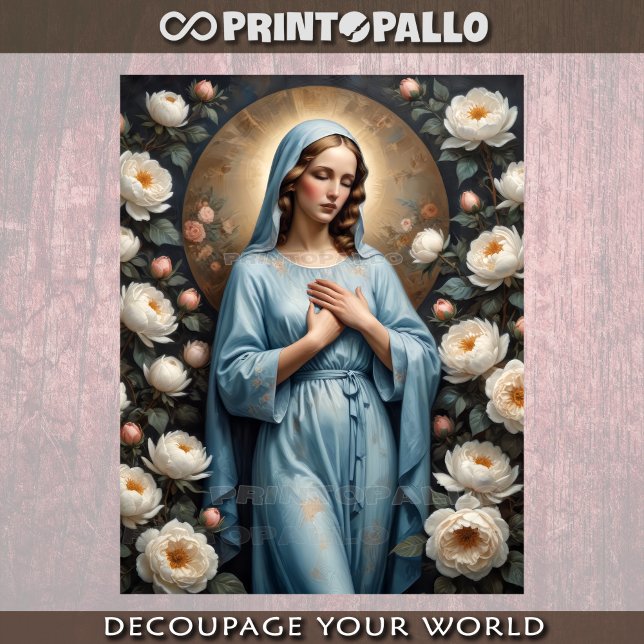 Papel De Seda Virgem Maria com flores rezando por nós (Criador carregado)