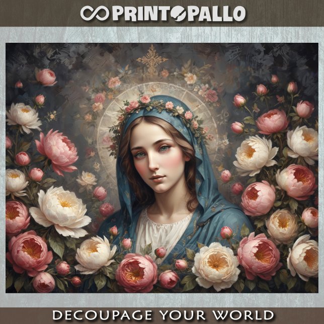 Papel De Seda Virgem Maria com halo e flores (Criador carregado)