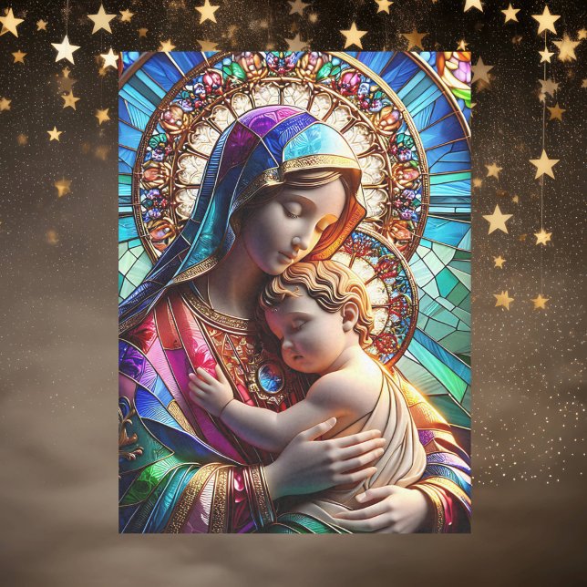 Papel De Seda Virgem Maria e Bebê Jesus Vidro Mantido (Criador carregado)