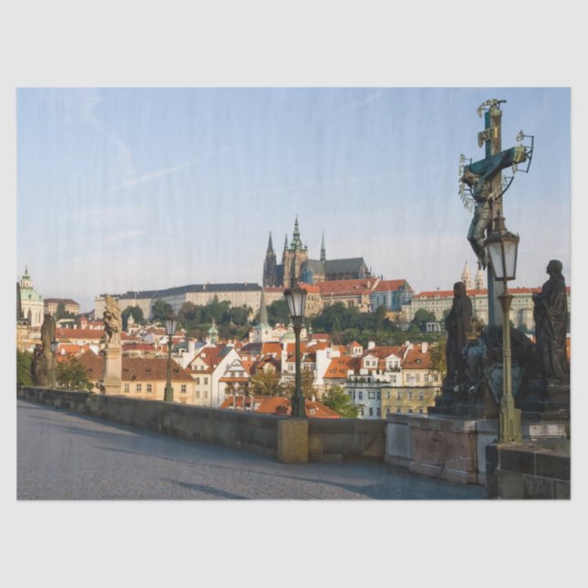 Papel De Seda Vista do Castelo de Praga de Charles bridge, R. Ch (Frente )