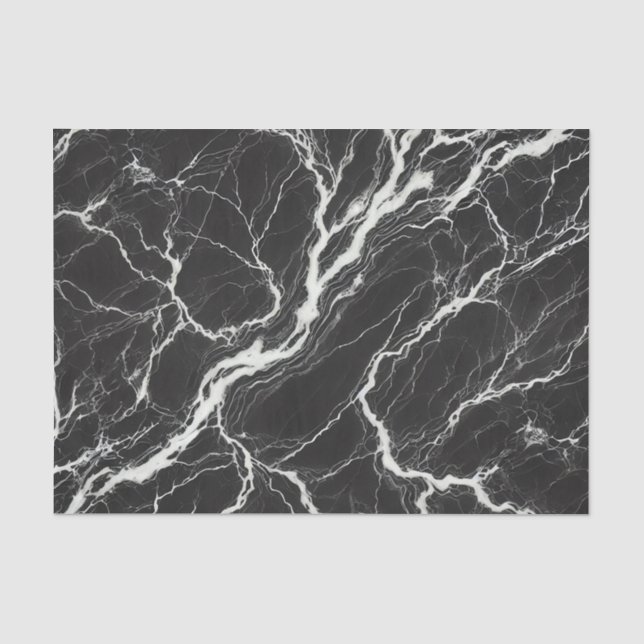 Papel De Seda Visual Glamouroso com Mármore Preto e Branco Chic (Frente )