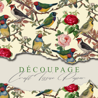 Papel De Seda Vitoriano Chintzy Birds e Rosa Pattern Vintage