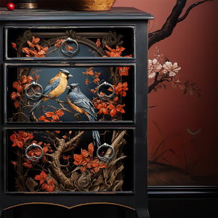 Papel De Seda Vitoriano Finches estilo Lacquer Japonês Decoupage