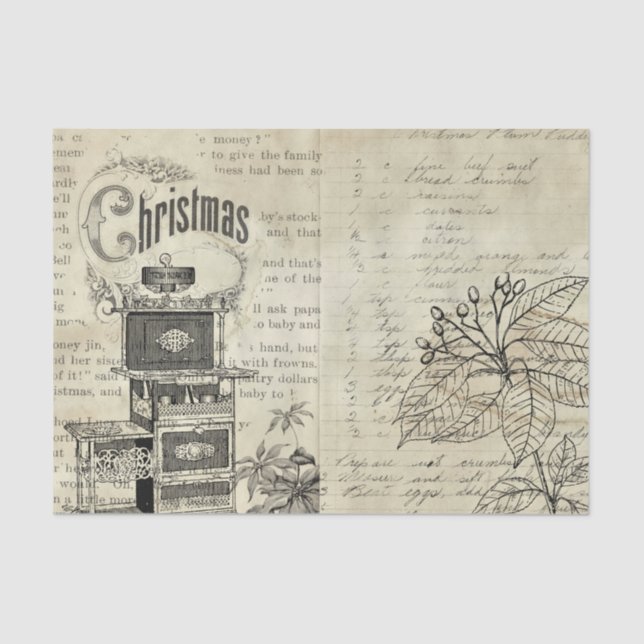 Papel De Seda Vitoriano Negro e Branco - Poinsettia (Frente )