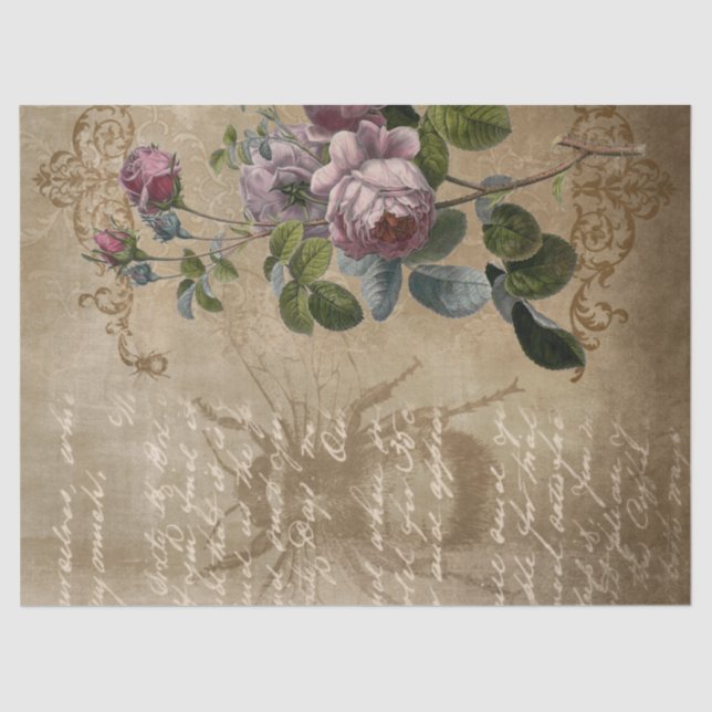 Papel De Seda Vitoriano - Rosas roxas e besouro (Frente )