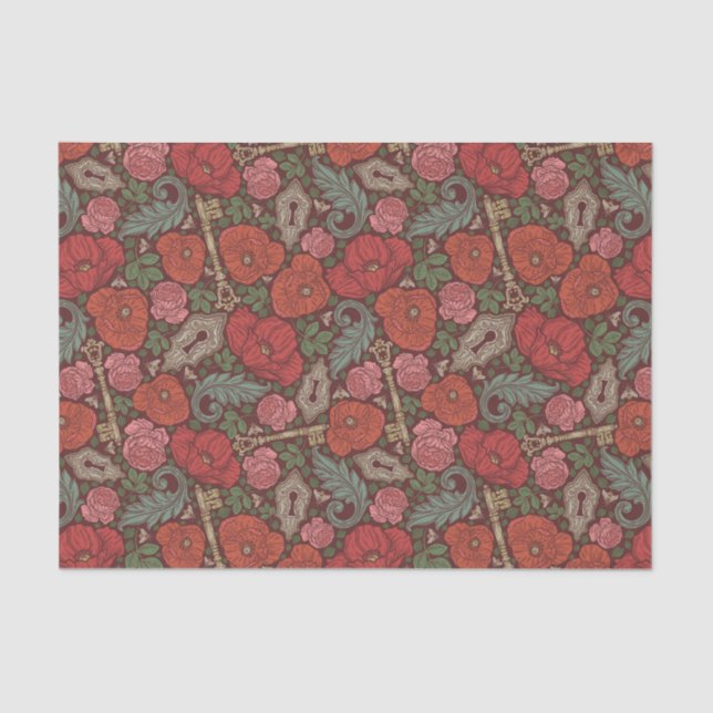 Papel De Seda Vítoro Steampunk Velho Chave de Bloqueio Poppies V (Frente )
