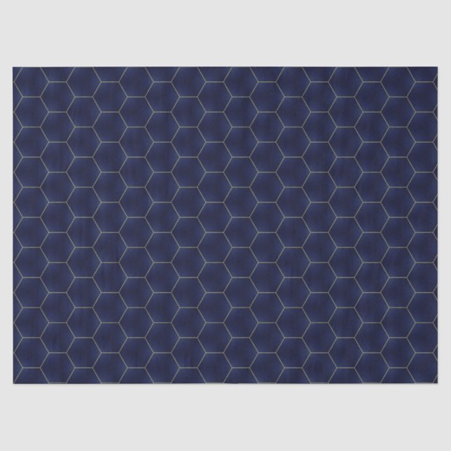 Papel De Seda Vívido Indigo Azul e Geométrico Dourado (Frente )