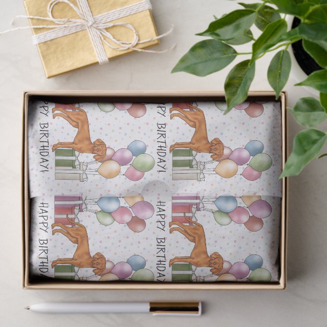 Papel De Seda Vizsla Húngara Colorful Pastel Feliz Aniversário (Presente)