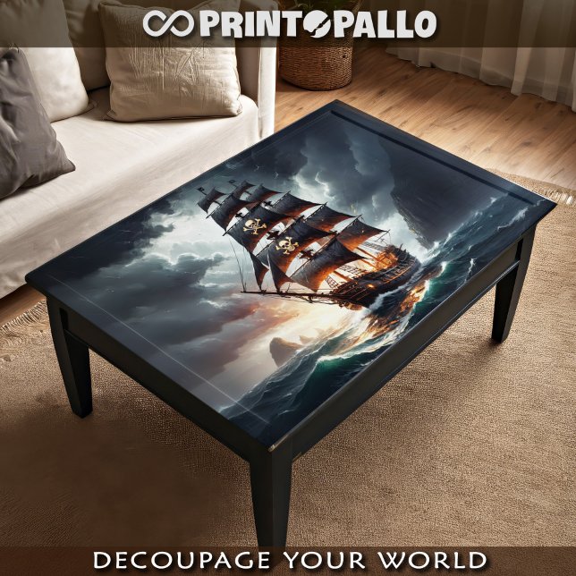 Papel De Seda Voo pirata sobre ondas e mares tempestuosos (Criador carregado)