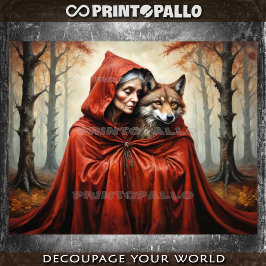 Papel De Seda Vovó do capuz vermelho com o lobo