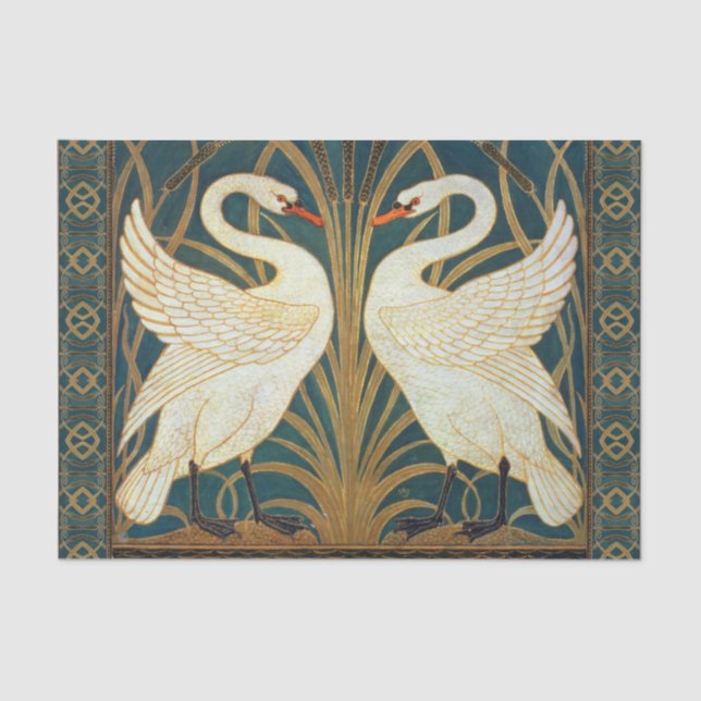 Papel De Seda Walter Crane Swan, Rush E Iris Art Nouveau (Frente )