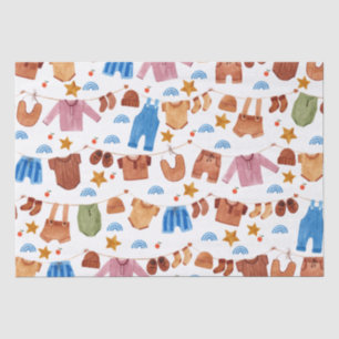 Papel De Seda Watercolor Baby Clothesline Chá de fraldas Birthd