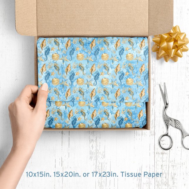 Papel De Seda 🐚 Watercolor Beach Sea Life Sheland Starfish (🐚 Watercolor Beach Sea Life Shells & Starfish Tissue Paper
)