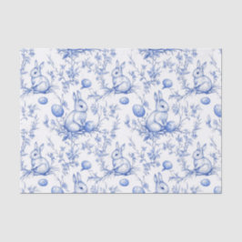 Papel De Seda Watercolor Blue Toile De Jouy Páscoa Bunny
