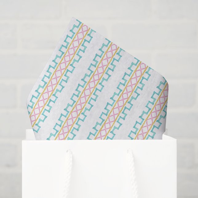 Papel De Seda Watercolor Bright Mahjong Bamboo (Sacola de presentes)