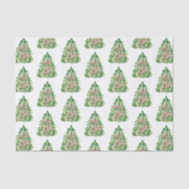 Papel De Seda Watercolor Burgundy e Árvore de Natal Verde