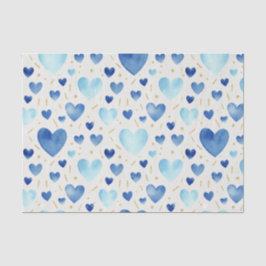 Papel De Seda Watercolor Cerulean Hearts & Gold Sparkle