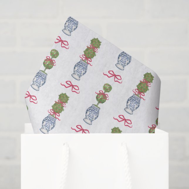 Papel De Seda Watercolor Chinoiserie Arco Vermelho Natal Topiári (Sacola de presentes)