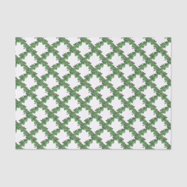 Papel De Seda Watercolor Christmas Lattice Holly Garland (Frente )