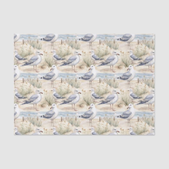 Papel De Seda Watercolor Coastal Seagulls (Frente )